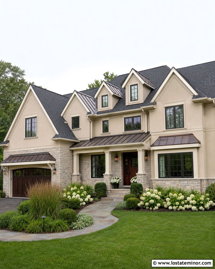 Beige House With Metal Roof Dormers - 30 Beige House Design With Dormers Ideas
