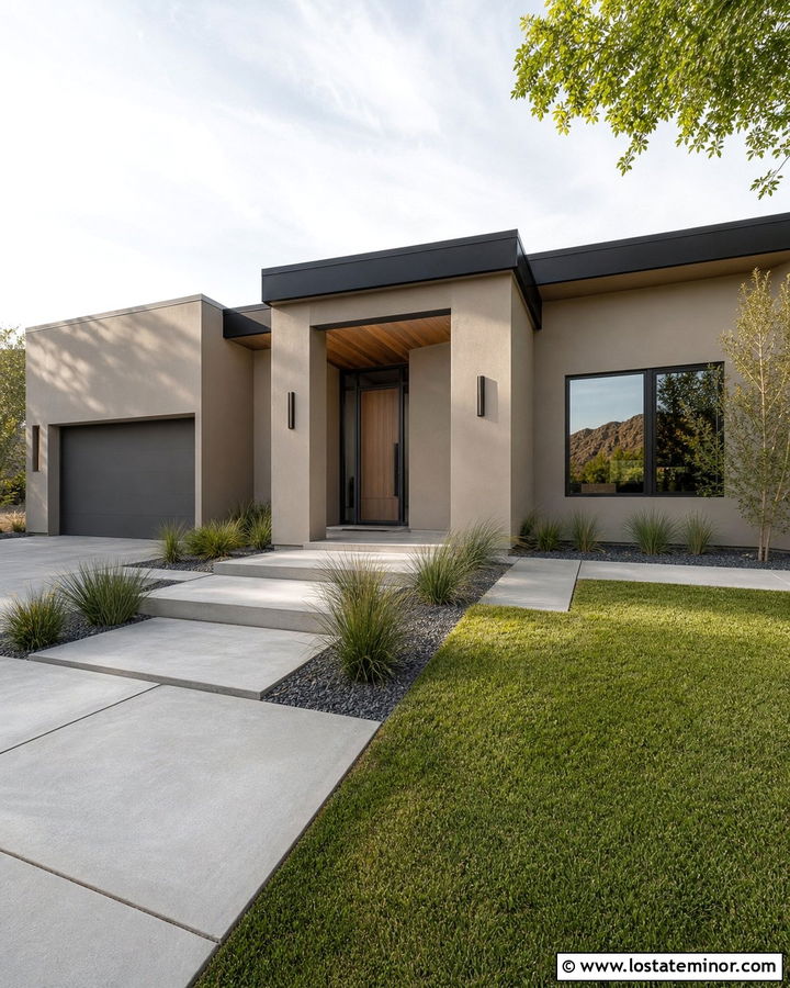 Beige House With Minimal Aluminum Screen Door - 30 Beige House Design With Screen Door Ideas