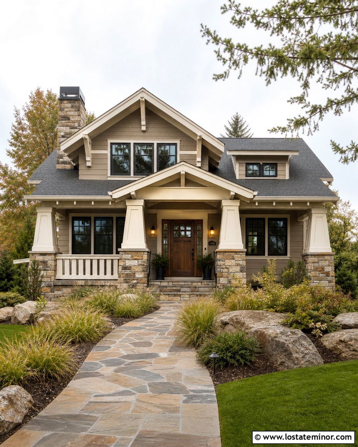Beige House With Natural Stone Accents - 30 Beige House Design With Accents Ideas