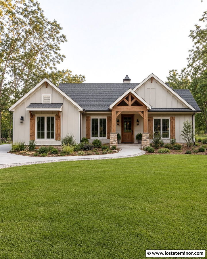 Beige House With Natural Wood Shutters - 30 Beige House Design With Shutters Ideas