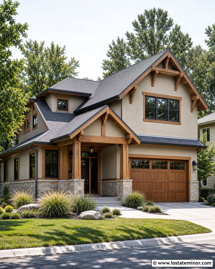 Beige House With Natural Wood Trim - 30 Beige House Design With Trim Ideas
