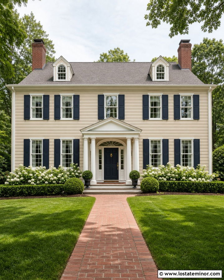 Beige House With Navy Blue Front Door - 30 Beige House Design With Entry Door Ideas