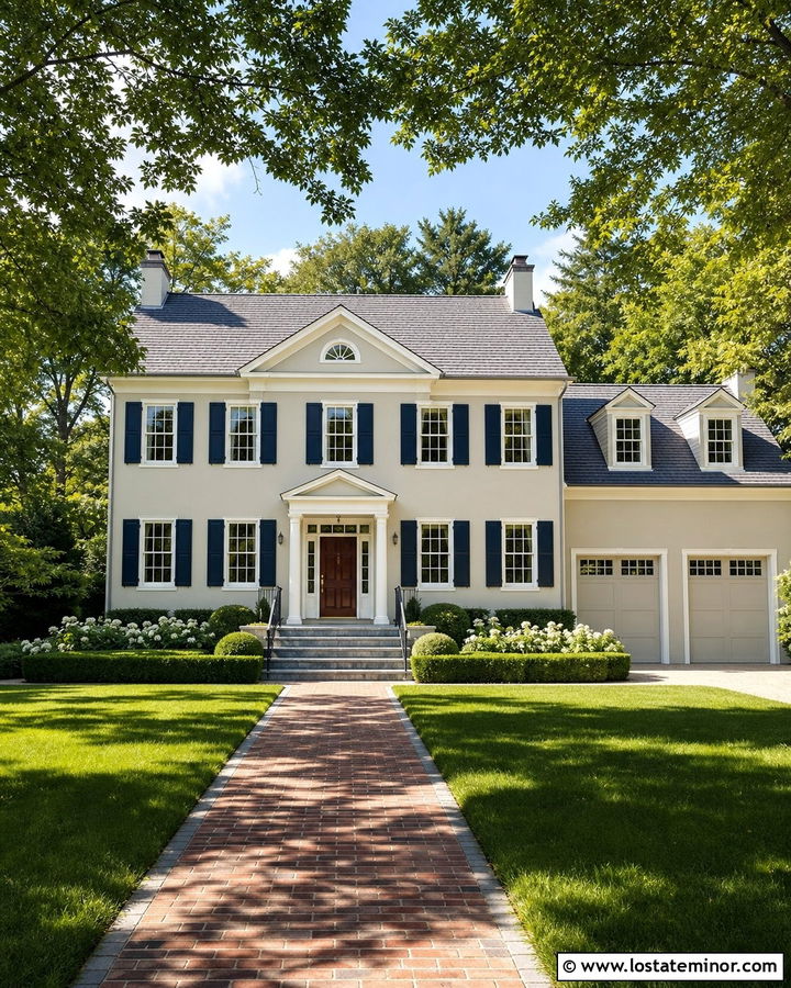 Beige House With Navy Shutters And Gray Shingles - 30 Beige House Design With Shingles Ideas