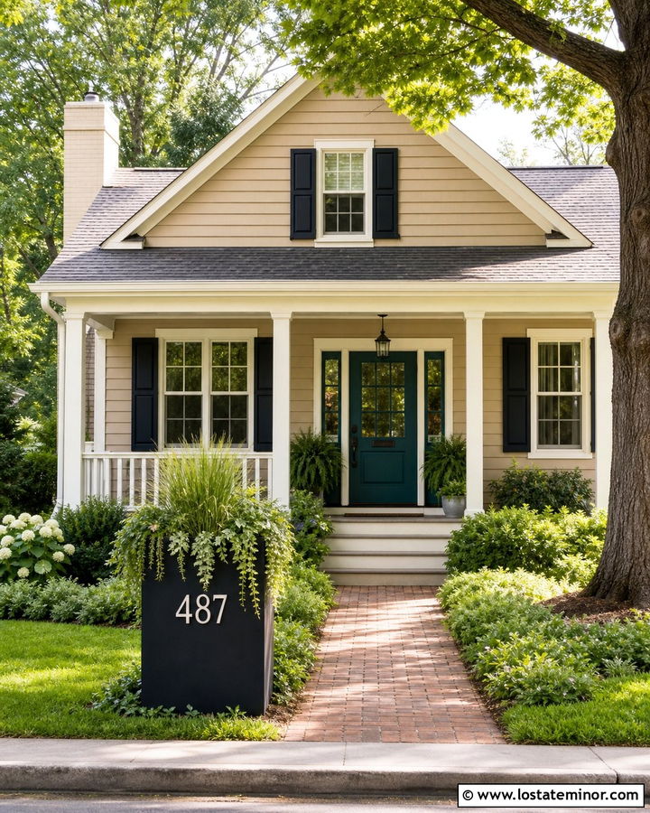 Beige House With Number Planter Box - 30 Beige House Design With House Numbers Ideas