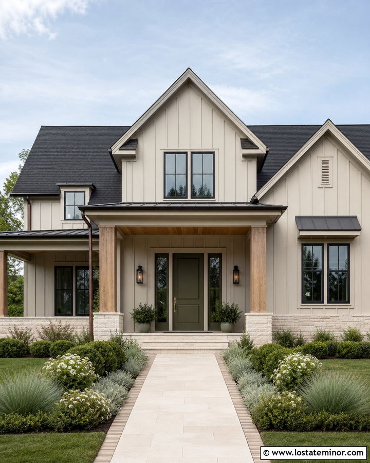 Beige House With Olive Green Front Door - 30 Beige House Design With Entry Door Ideas