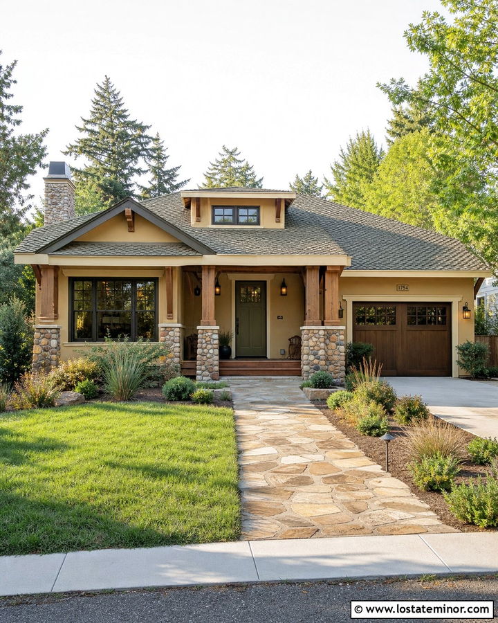 Beige House With Olive Green Front Door - 30 Beige House Design With Front Door Ideas