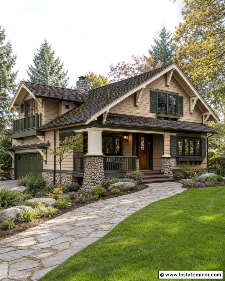 Beige House With Olive Green Trim - 30 Beige House Design With Trim Ideas