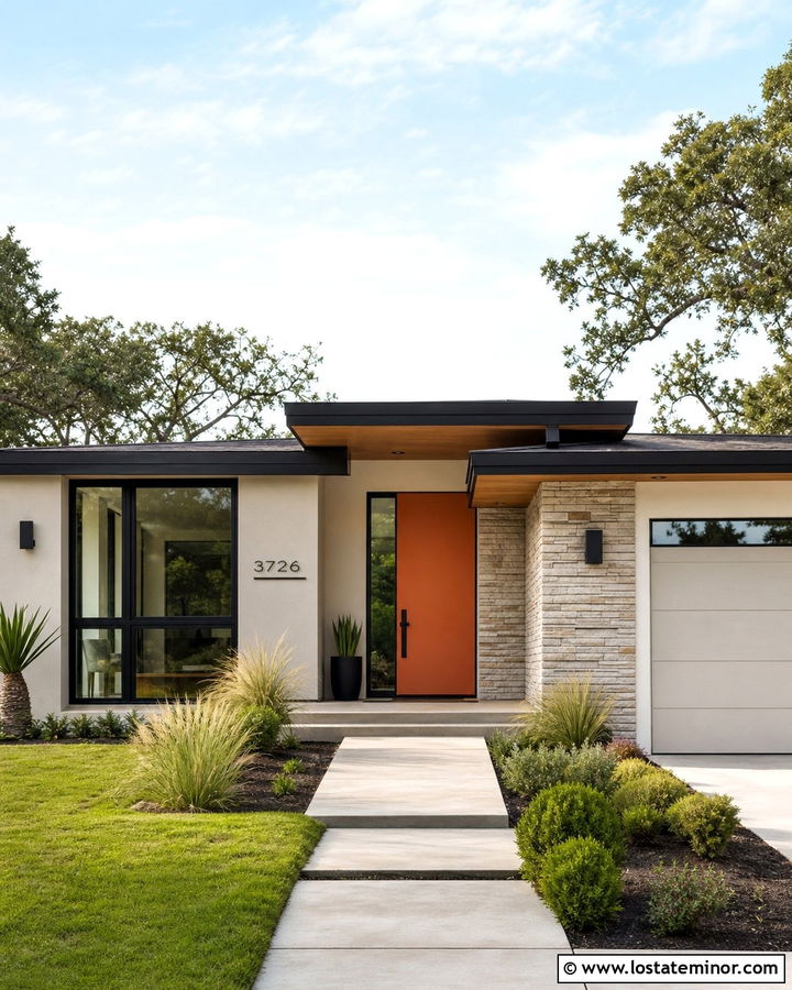 Beige House With Orange Front Door - 30 Beige House Design With Front Door Ideas