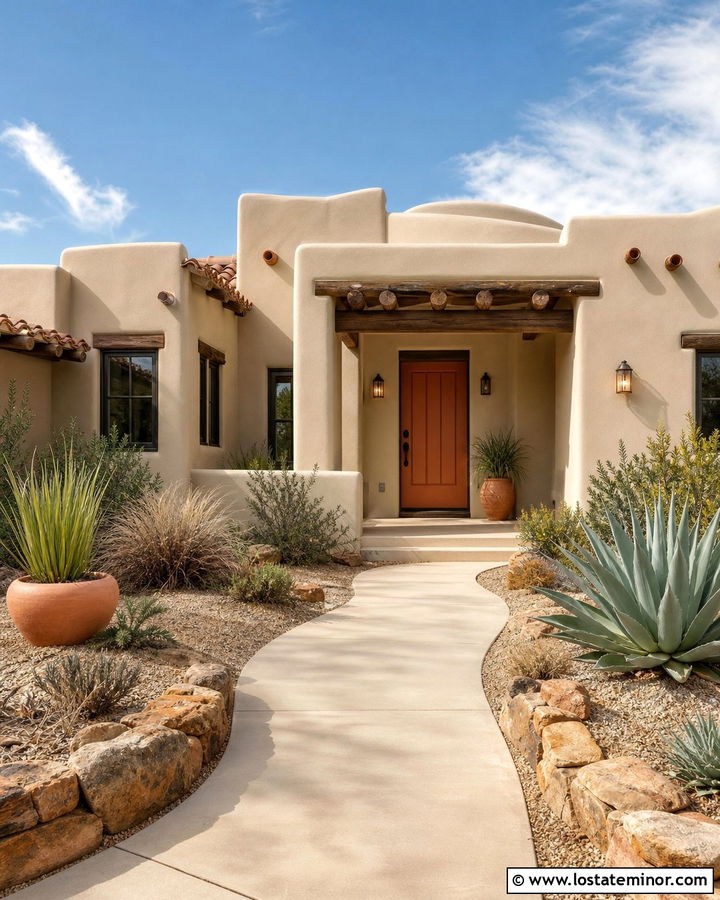 Beige House With Orange Front Door - 30 Beige House Design With Entry Door Ideas