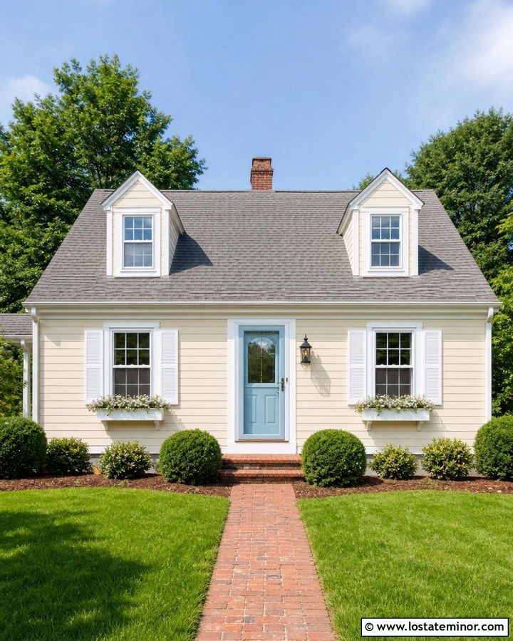 Beige House With Pale Blue Storm Door - 30 Beige House Design With Storm Door Ideas