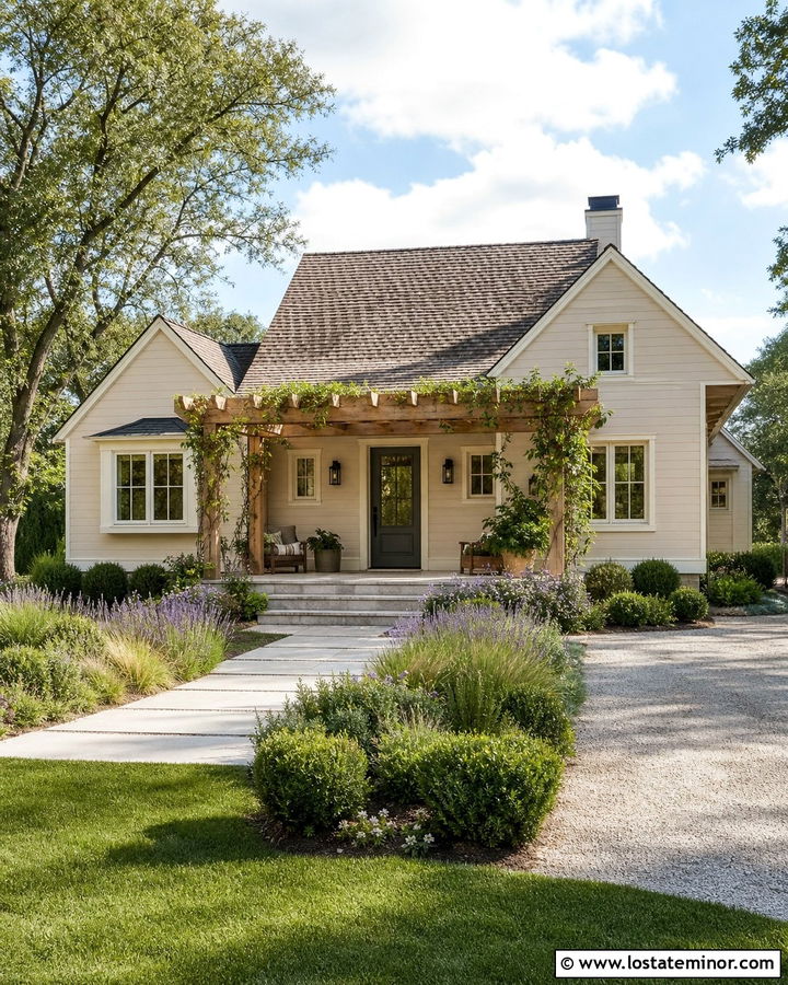 Beige House With Pergola Front Porch - 30 Beige House Design With Front Porch Ideas