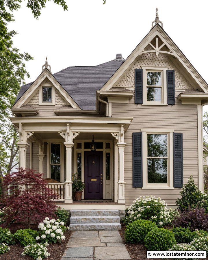 Beige House With Plum Front Door - 30 Beige House Design With Entry Door Ideas