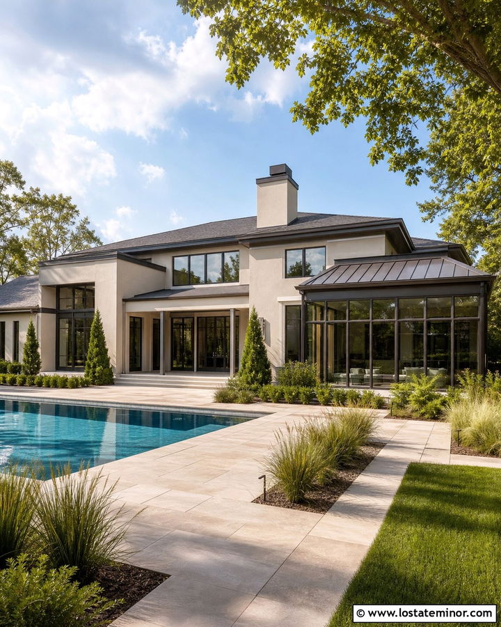 Beige House With Poolside Sunroom - 30 Beige House Design With Sunroom Ideas