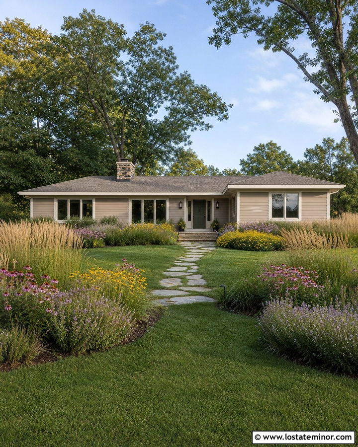 Beige House With Prairie Garden Landscaping - 30 Beige House Design With Landscaping Ideas