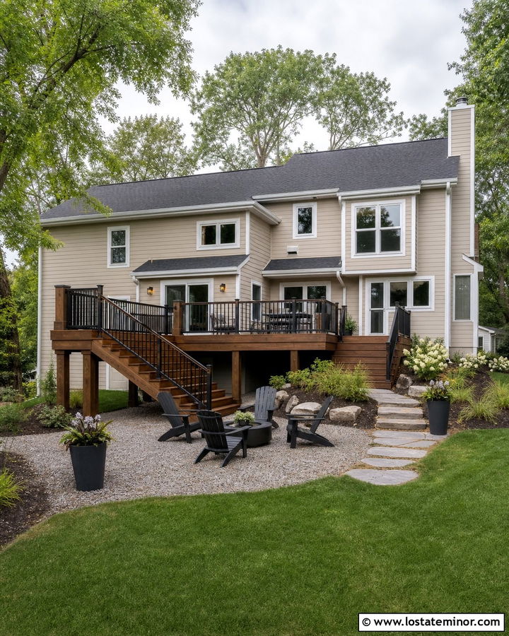 Beige House With Raised Deck - 30 Beige House Design With Backyard Ideas