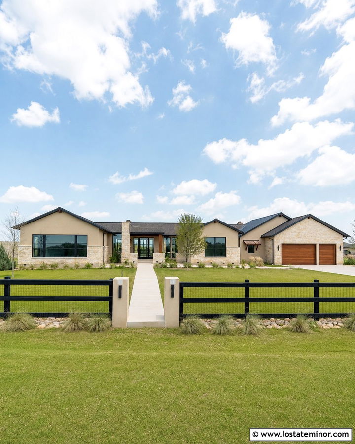 Beige House With Ranch Rail Fence - 30 Beige House Design With Fence Ideas
