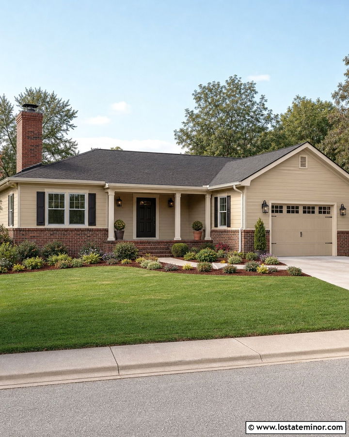 Beige House With Red Brick Accents - 30 Beige House Design With Accents Ideas