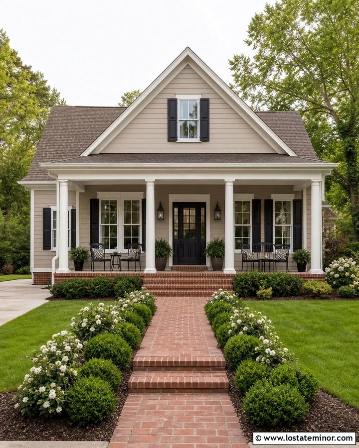 Beige House With Red Brick Front Porch - 30 Beige House Design With Front Porch Ideas