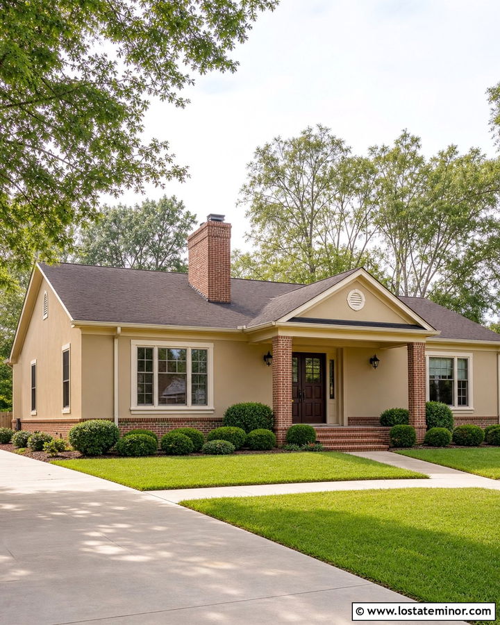 Beige House With Red Brick Trim - 30 Beige House Design With Trim Ideas