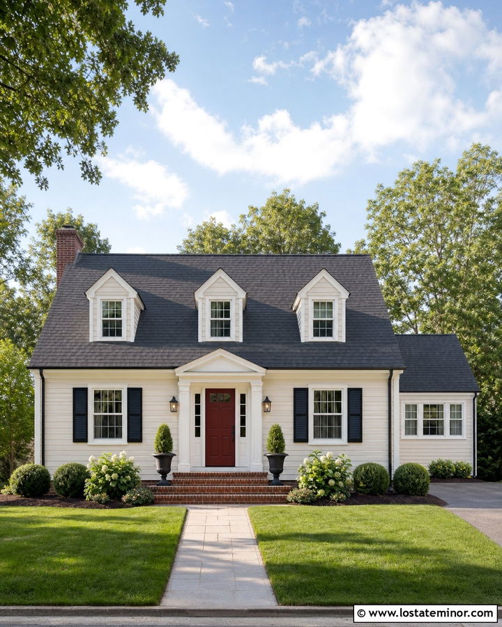 Beige House With Red Door And Charcoal Shingles - 30 Beige House Design With Shingles Ideas