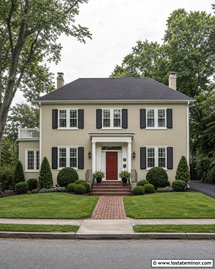 Beige House With Red Front Door - 30 Beige House Design With Front Door Ideas