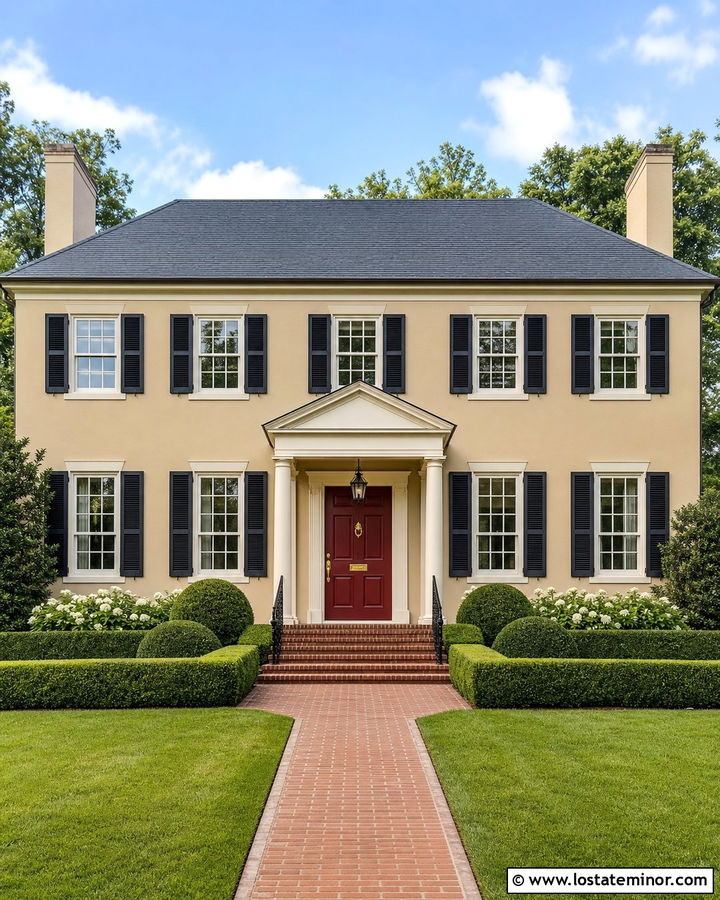 Beige House With Red Front Door - 30 Beige House Design With Entry Door Ideas