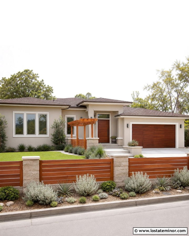 Beige House With Redwood Fence - 30 Beige House Design With Fence Ideas
