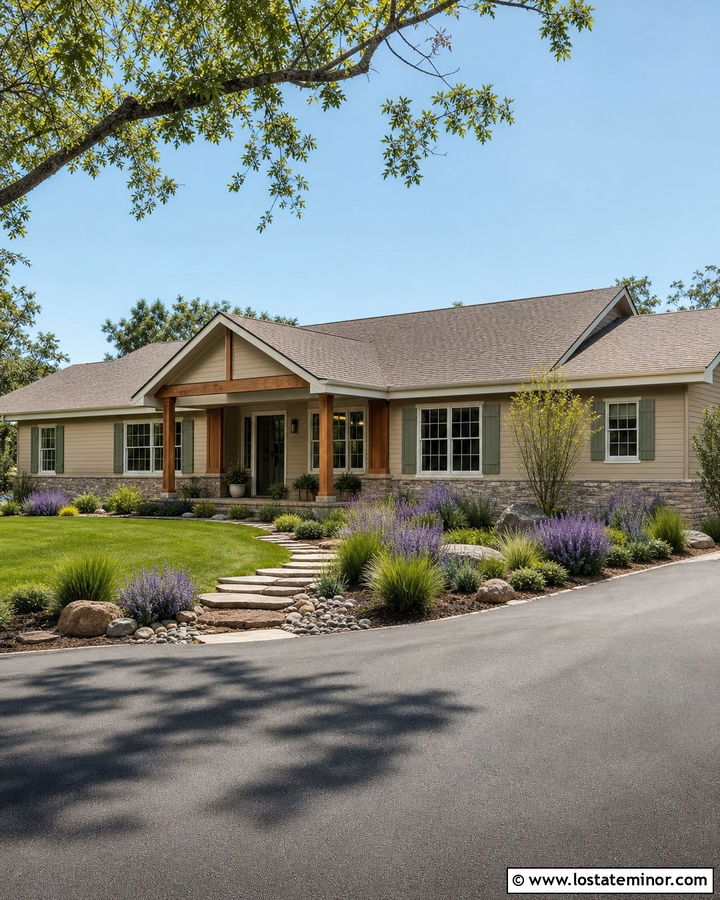 Beige House With Sage Door And Brown Shingles - 30 Beige House Design With Shingles Ideas