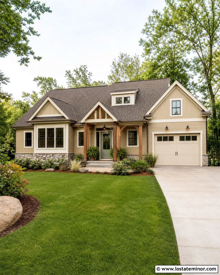 Beige House With Sage Green Front Door - 30 Beige House Design With Front Door Ideas