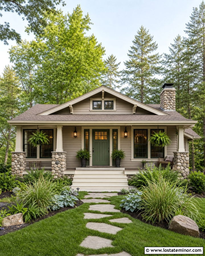 Beige House With Sage Green Front Door - 30 Beige House Design With Entry Door Ideas