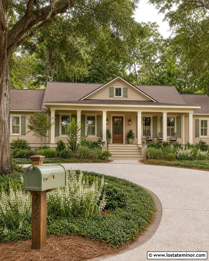 Beige House With Sage Green Mailbox - 30 Beige House Design With Mailbox Ideas