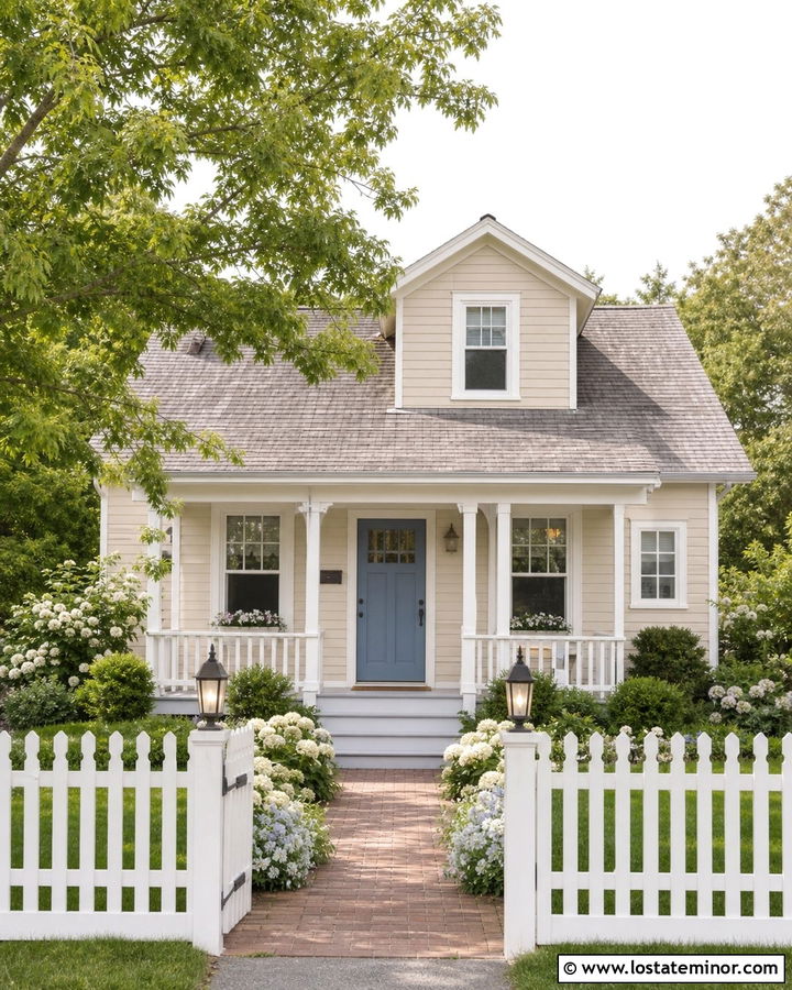 Beige House With Scalloped Picket Fence - 30 Beige House Design With Fence Ideas