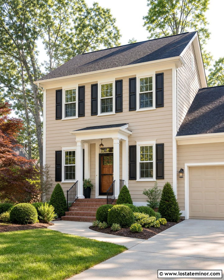 Beige House With Screen Door And Black Shutters - 30 Beige House Design With Screen Door Ideas