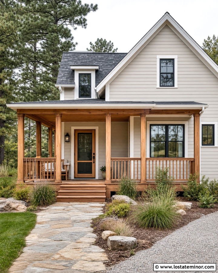 Beige House With Screen Door And Cedar Porch - 30 Beige House Design With Screen Door Ideas