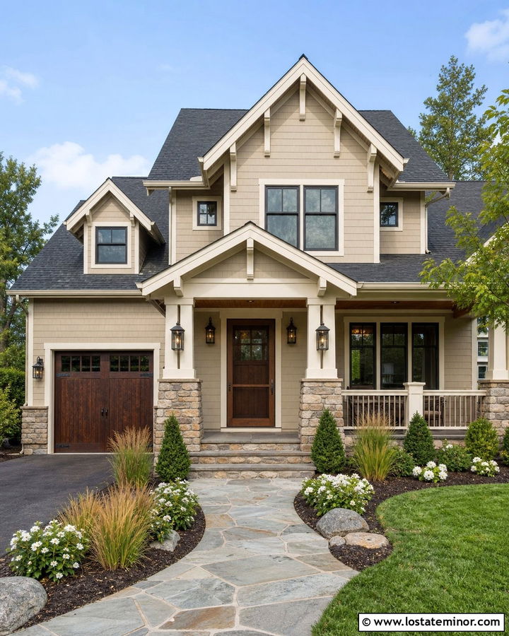 Beige House With Screen Door And Stone Porch - 30 Beige House Design With Screen Door Ideas