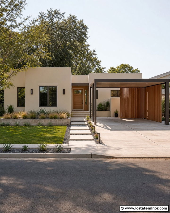 Beige House With Screened Carport - 30 Beige House Design With Carport Ideas