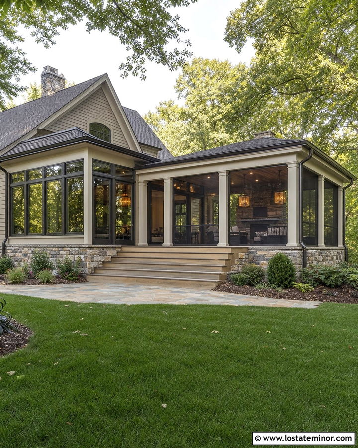 Beige House With Screened Porch Sunroom - 30 Beige House Design With Sunroom Ideas