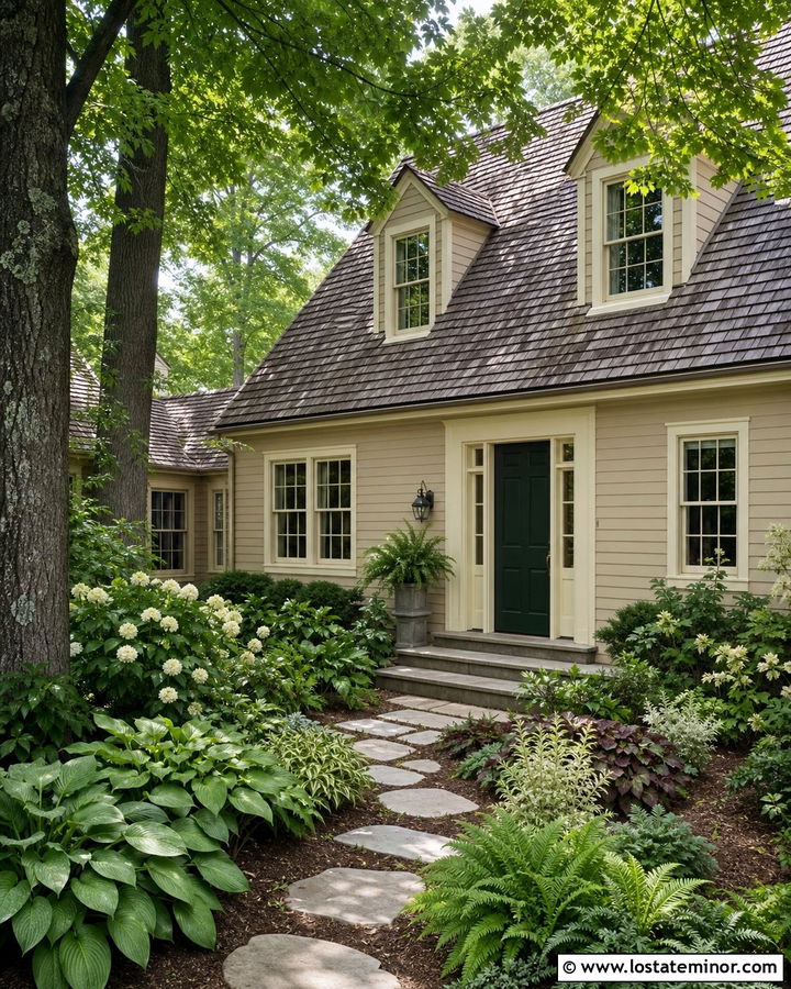 Beige House With Shade Garden Landscaping - 30 Beige House Design With Landscaping Ideas