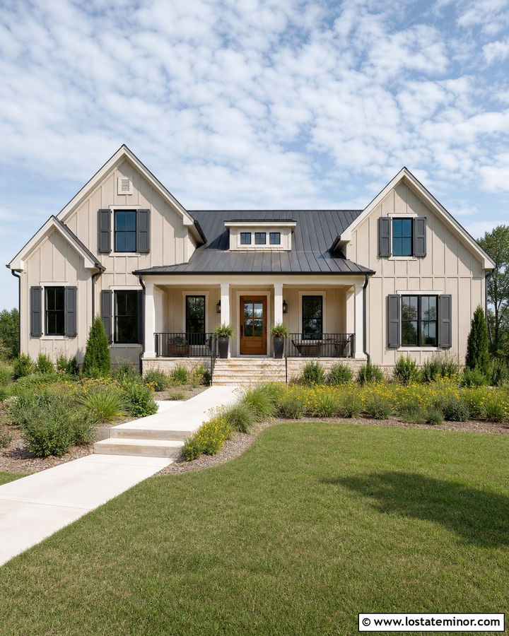 Beige House With Shutters And Metal Roof - 30 Beige House Design With Shutters Ideas