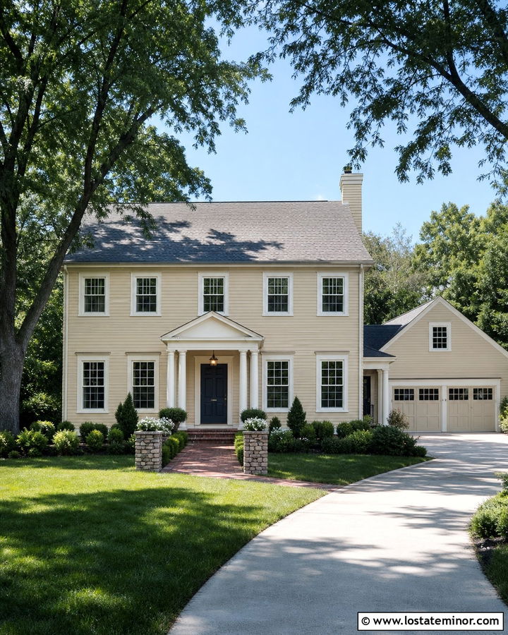 Beige House With Side Entry Driveway - 30 Beige House Design With Driveway Ideas