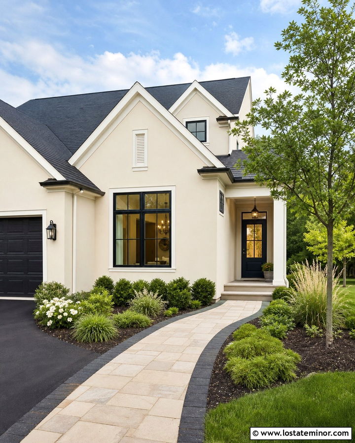 Beige House With Side Entry Walkway - 30 Beige House Design With Walkway Ideas