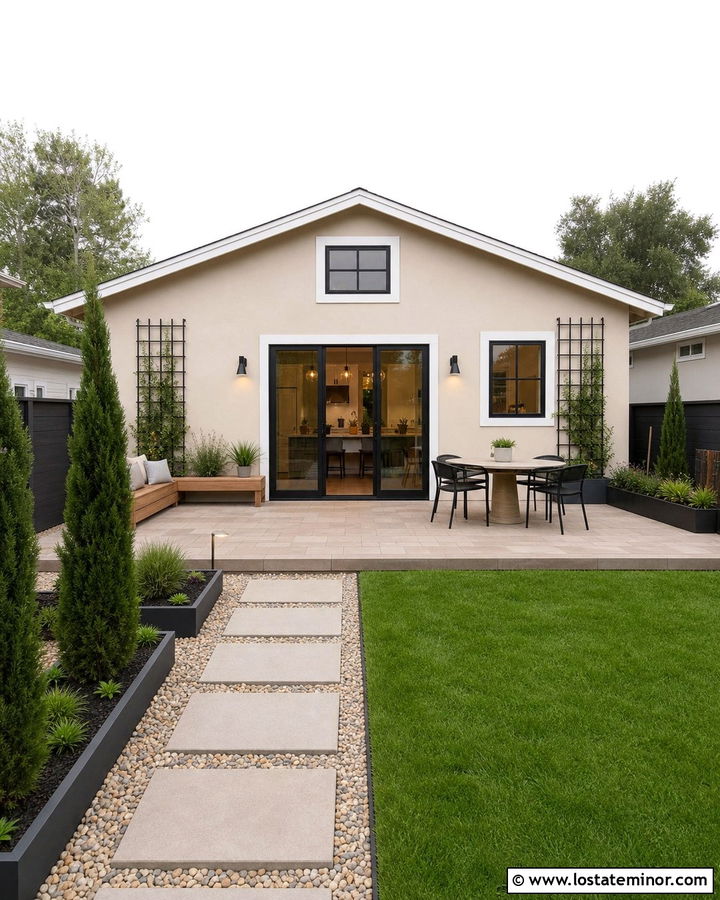 Beige House With Small Backyard - 30 Beige House Design With Backyard Ideas
