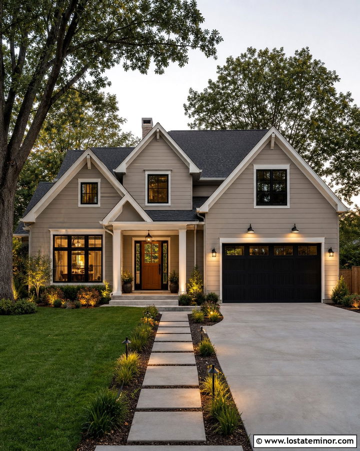 Beige House With Smart Exterior Lighting - 30 Beige House Design With Lighting Ideas