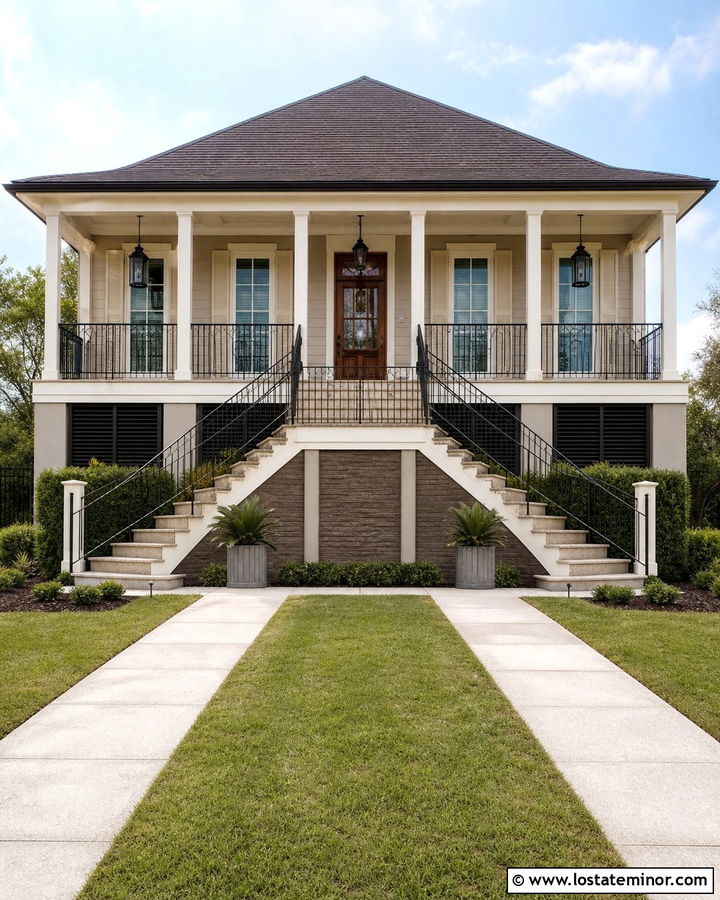 Beige House With Split Front Steps - 30 Beige House Design With Steps Ideas