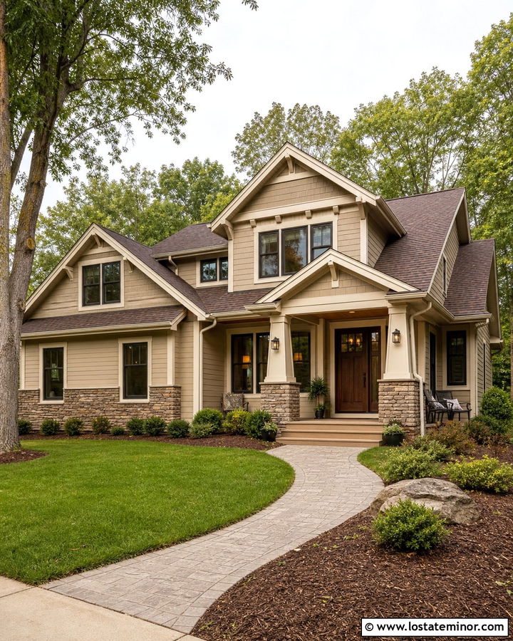 Beige House With Stacked Stone Wainscoting - 30 Beige House Design With Wainscoting Ideas