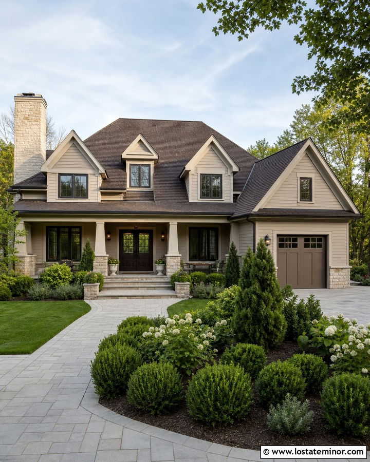Beige House With Stone Dormer Accents - 30 Beige House Design With Dormers Ideas