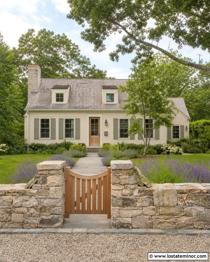 Beige House With Stone Wall Fence - 30 Beige House Design With Fence Ideas