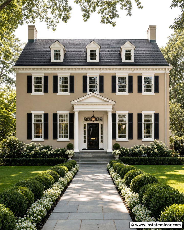 Beige House With Straight Walkway - 30 Beige House Design With Walkway Ideas