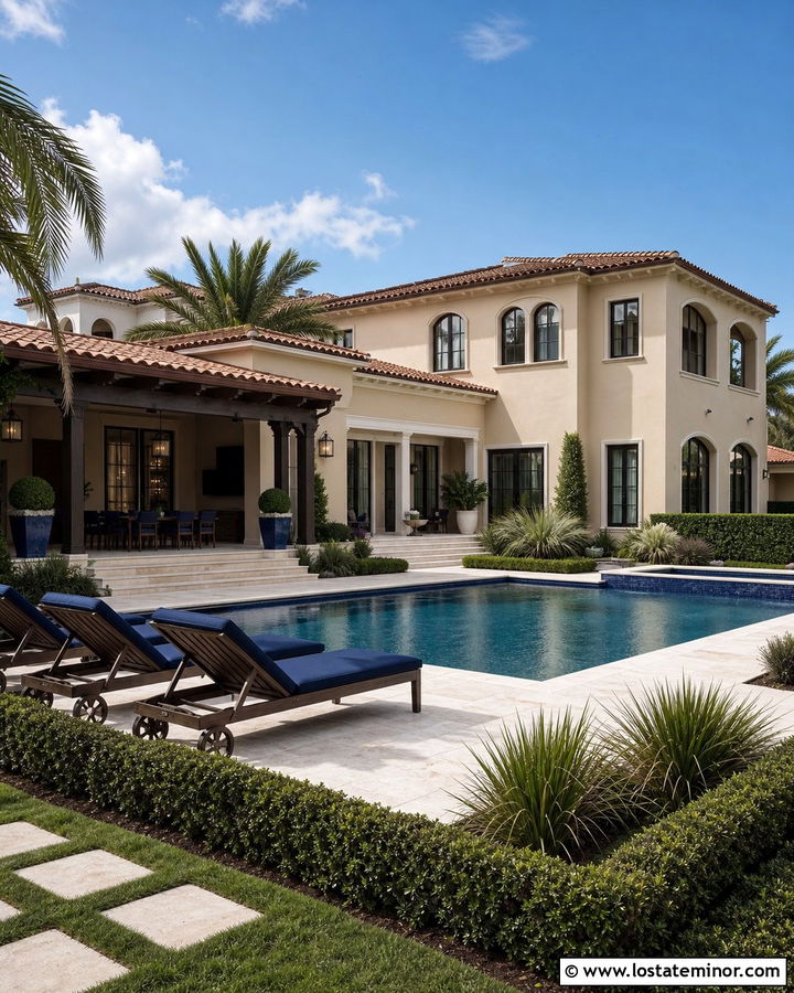 Beige House With Swimming Pool - 30 Beige House Design With Backyard Ideas