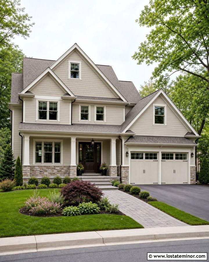 Beige House With Taupe Stone Wainscoting - 30 Beige House Design With Wainscoting Ideas
